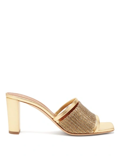 Malone Souliers Demi 70 Leather-trimmed Lurex Mules In Gold/ Gold