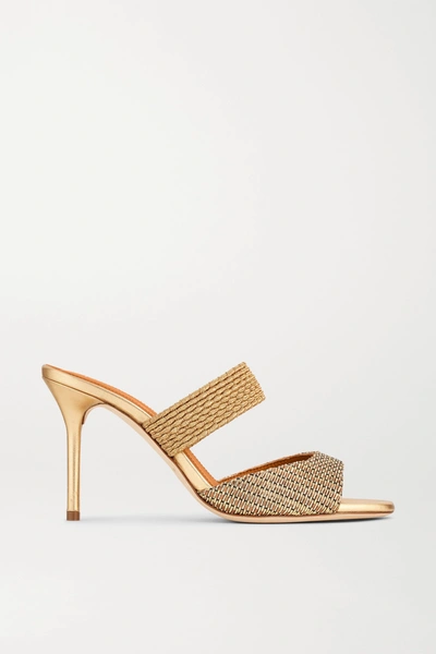 Malone Souliers Milena 85 Cord-trimmed Lurex Mules In Gold