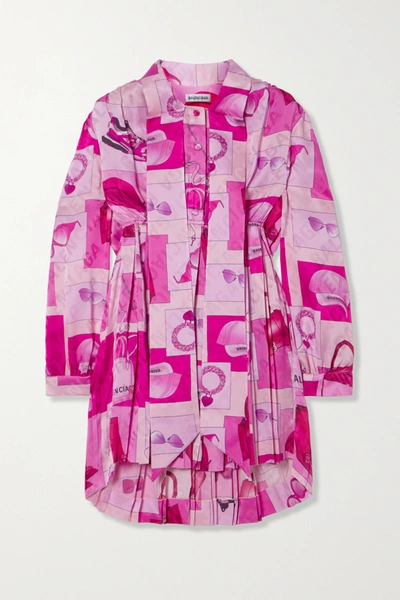 Balenciaga Asymmetric Pleated Printed Silk-satin Jacquard Dress In Pink