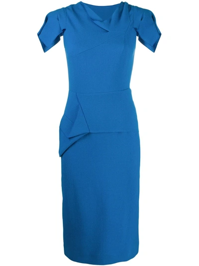 Roland Mouret Vernon Blue Wool-crepe Midi Dress In Azure