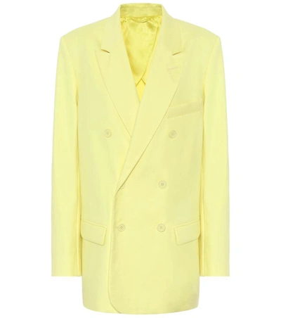 Attico Double-breasted Cotton-blend Twill Blazer In Yellow