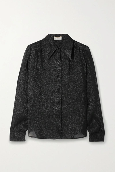 Saint Laurent Metallic Silk And Lurex-blend Crepon Shirt In Black