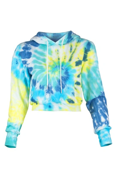 Afrm Mila Tie Dye Crop Hoodie In Yellow Spiral Tie Dye