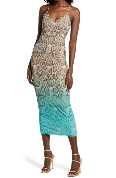 Afrm Amina Sleeveless Midi Dress In Teal Ombre Tie Dye