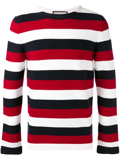 Gucci Blue/red/white Embroidery Snake Striped Sweater In Blue - Red - White  | ModeSens
