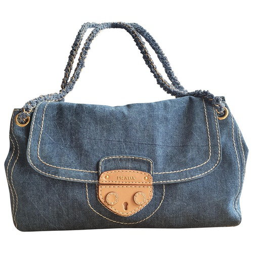 Preowned Prada Blue Denim Jeans Handbag ModeSens