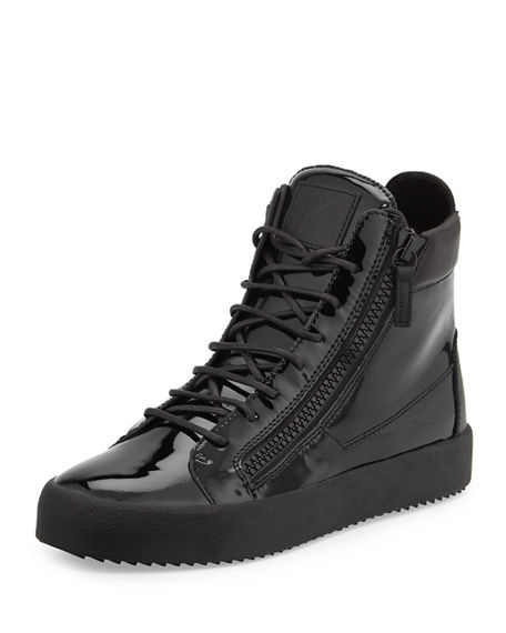 giuseppe zanotti patent black sneakers