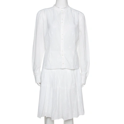 Pre-owned Dior White Embroidered Cotton Skirt & Top Set L