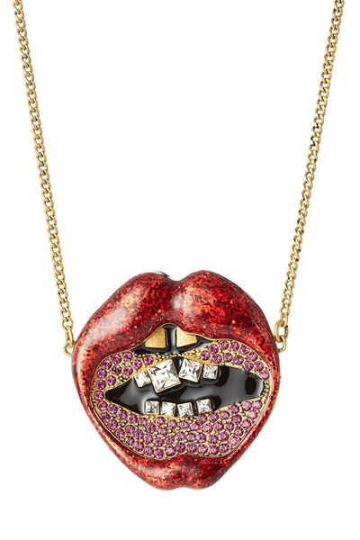Marc Jacobs Crystal Encrusted Pendant Necklace In Red Multi