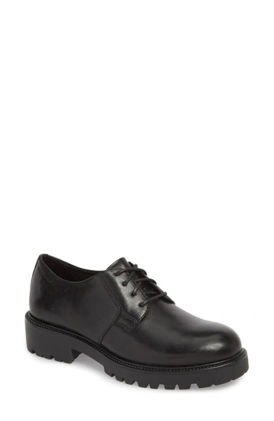 Vagabond Kenova Lace Up Chunky Flat Shoes In Black Leather