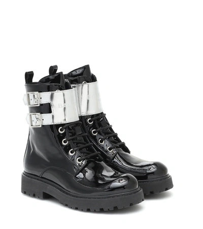 Balmain Kids' Patent-leather Ankle Boots In Black