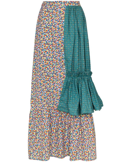 Rentrayage Tiered Patchwork Prairie Skirt In Multicolour