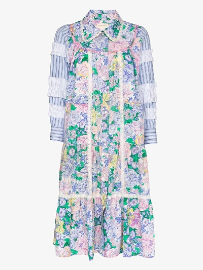 Rentrayage Ruffled Floral-print Recycled Cotton Dress In Multicolour