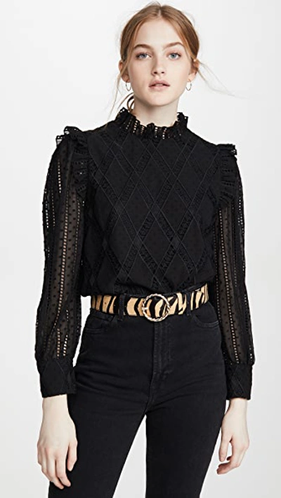 Alice And Olivia Alice + Olivia Jos Puff Sleeve Eyelet Blouse In Black