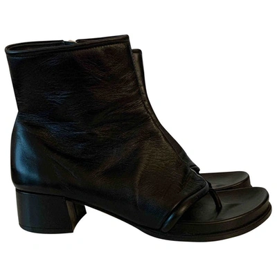 Pre-owned Loewe Leather Open Toe Boots In Black