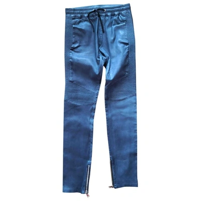 Pre-owned Balmain Leather Trousers In Navy