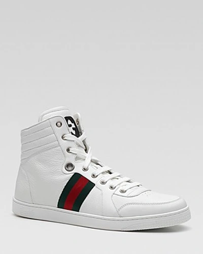 Gucci White Leather Web Stripe 'alta Coda' High Top Sneakers | ModeSens