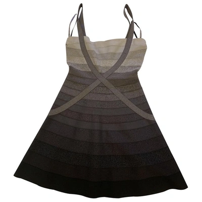 Pre-owned Herve Leger Mini Dress In Grey