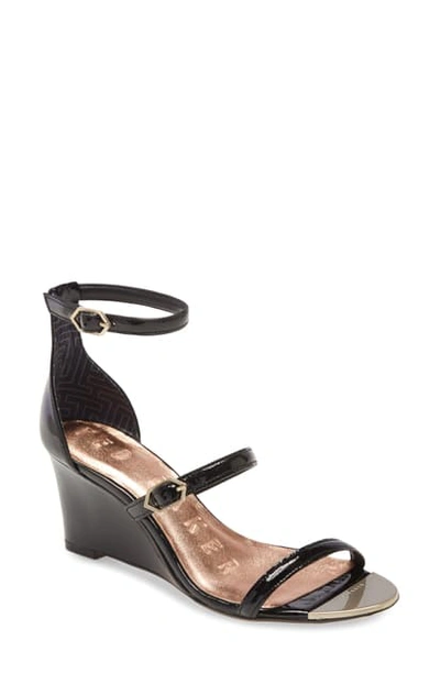 Ted Baker Weliin Wedge Sandal In Black Patent Leather