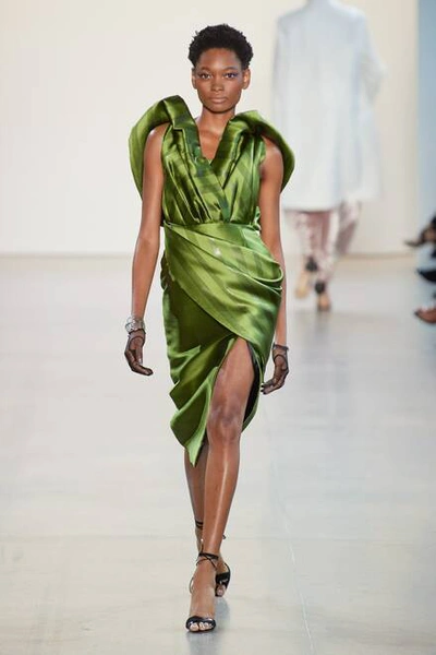 Bibhu Mohapatra Striped Silk Dress In Green