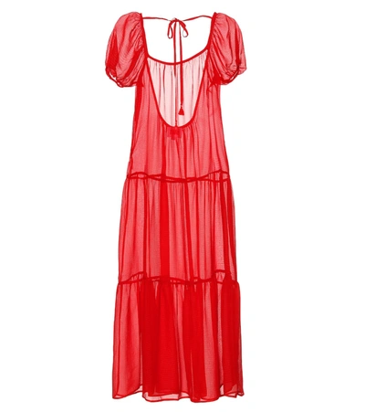 Solid & Striped Sheer Midi Dress In Red