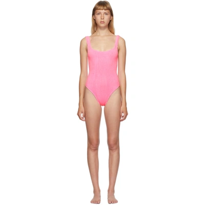 Hunza G + Net Sustain Open-back Seersucker Swimsuit In Pink