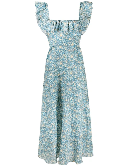 Zimmermann Carnaby Ruffled Floral-print Linen Maxi Dress In Indigo Ditsy