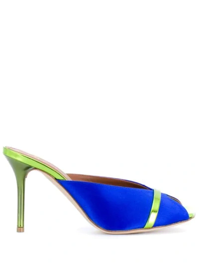 Malone Souliers Lucia Square-toe Satin And Metallic-leather Mules In Blue