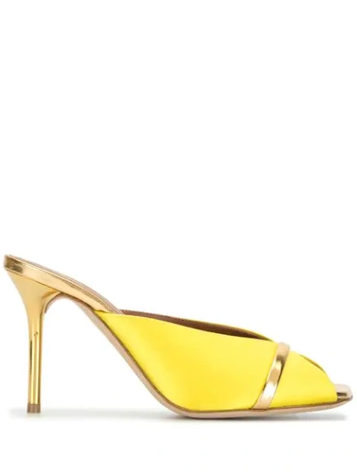 Malone Souliers Lucia Square-toe Satin And Metallic-leather Mules In Yellow