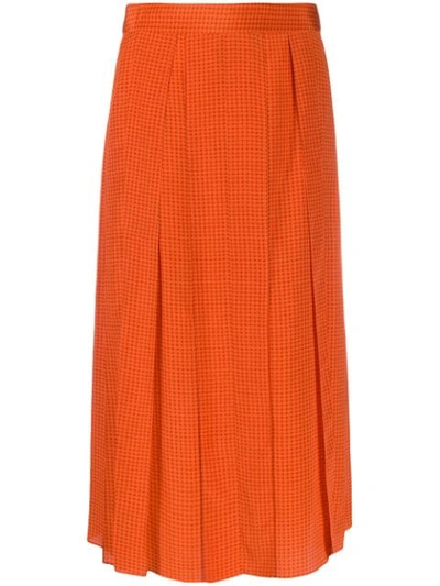Joseph Charlie Pleated Houndstooth Silk Crepe De Chine Midi Skirt In Orange