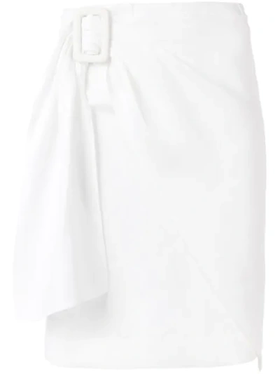 Joseph Shea Wrap-effect Buckle-detailed Ramie-blend Mini Skirt In White