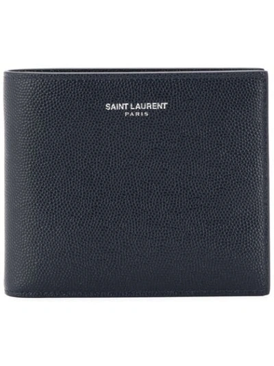 Saint Laurent Textured Bi-fold Wallet In Blue