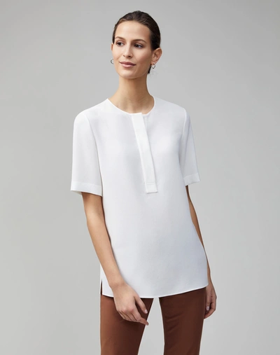 Lafayette 148 Finesse Crepe Topher Blouse In White