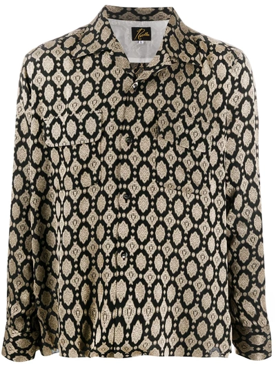 Needles Long-sleeved Geometric-jacquard Shirt In Black