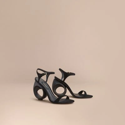 Burberry Sculpted Heel Suede Sandals In Black