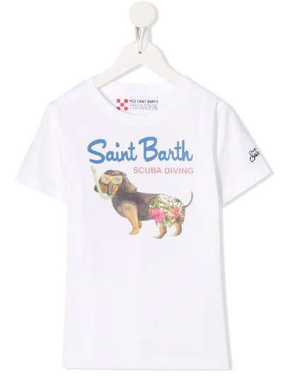 Mc2 Saint Barth Kids' Scuba Diving Dog Print T-shirt In White