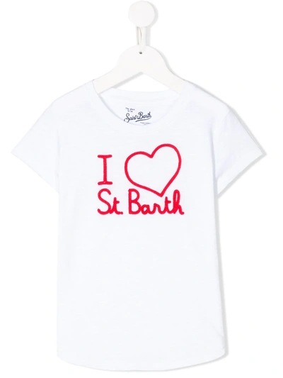 Mc2 Saint Barth Kids' I Love St. Barth Embroidered T-shirt In White