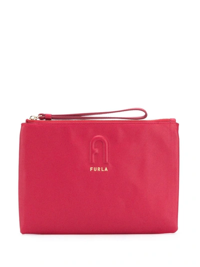Furla Logo Embossed Clutch Bag In Red