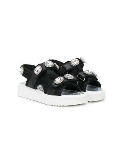 Andrea Montelpare Teen Embellished Touch Strap Sandals In Black