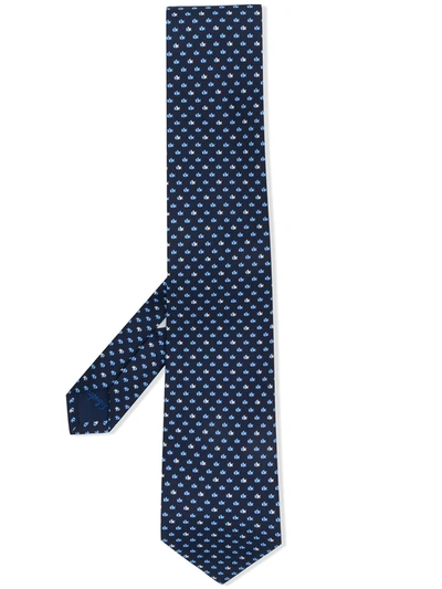 Ferragamo Silk Fish-print Tie In Navy