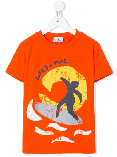 Raspberry Plum Teen Surf Print T-shirt In Orange