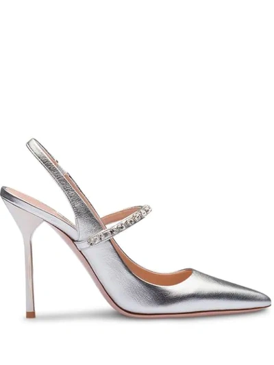 Miu Miu Crystal-embellished 105mm Slingback Pumps In Silver