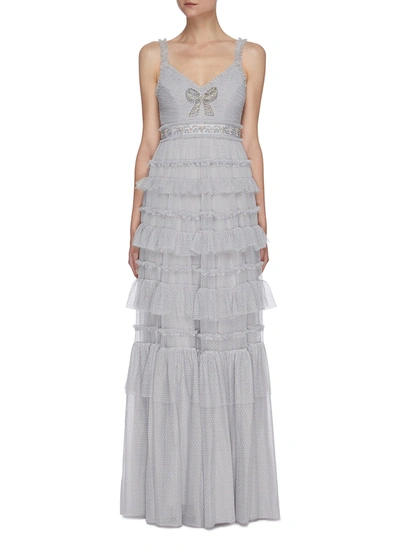 Needle & Thread Belted Sequin Embellished Ruffle Sleeveless Gown In Grey