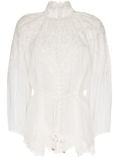 Zimmermann Carnaby Guipure Lace-panelled Top In White