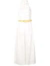 Zimmermann Amelie Belted Linen Halterneck Jumpsuit In Ivory