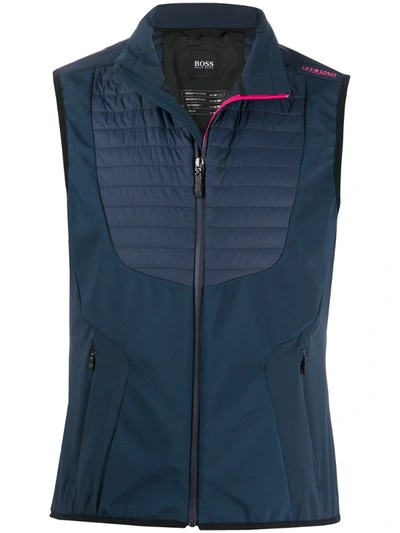 Hugo Boss Quilted Panel Gilet Jacket In Blue