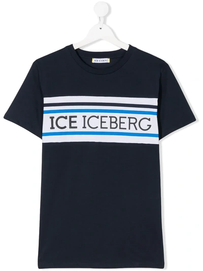 Iceberg Teen Logo Embroidered T-shirt In Blue