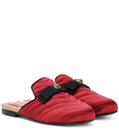 Gucci Princetown Satin Slippers In Red