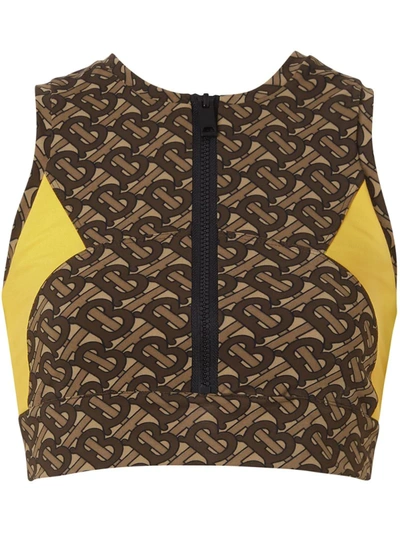 Burberry Colour-block Monogram-print Cropped Top In Black