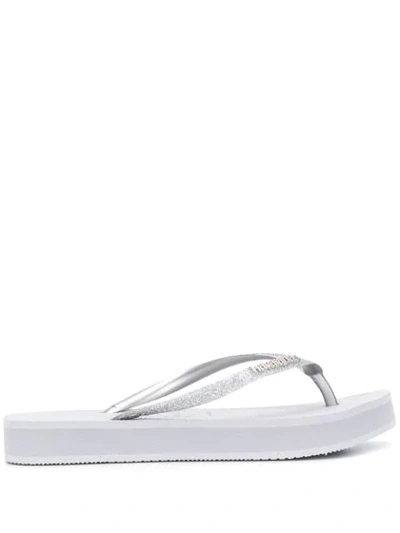 Havaianas Glitter Flatform Flip Flops In Silver